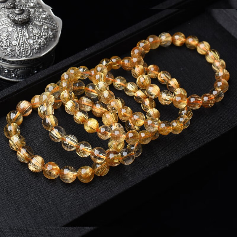 牧思 钛晶金发晶手链 单圈男女时尚饰品 礼物财富象征水晶 10.