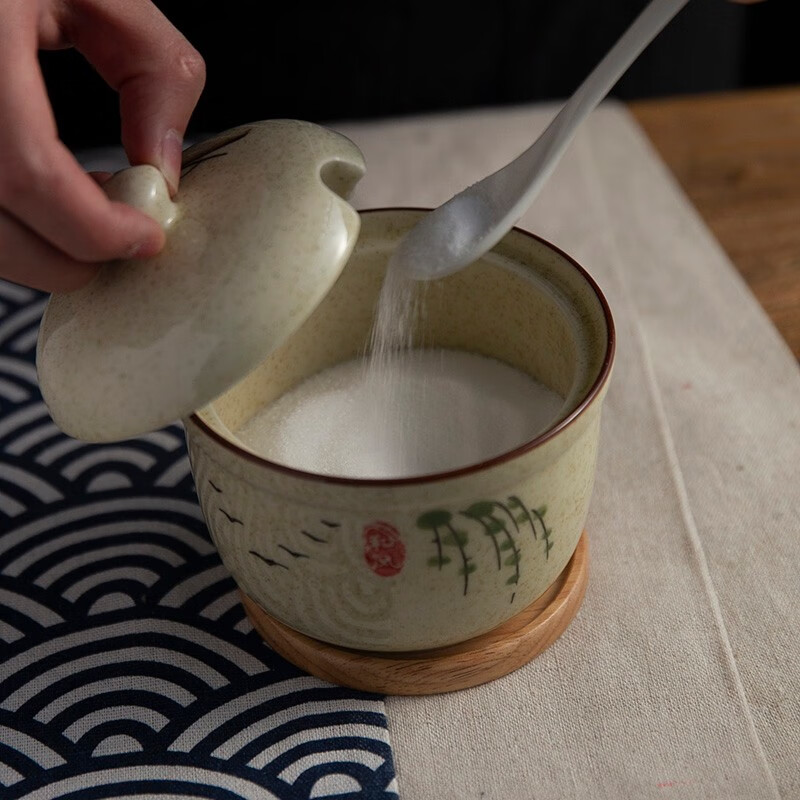 和风四季土火工坊釉下彩复古猪油罐油辣子罐家用餐厅盐罐调味罐陶瓷调料罐 和熙调料罐（360ml）配小白瓷勺