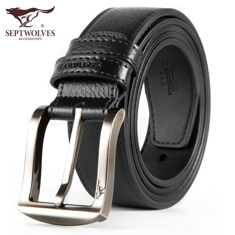 七匹狼septwolves男士皮带 休闲系列 男士真皮腰带 牛皮针扣皮带 黑色