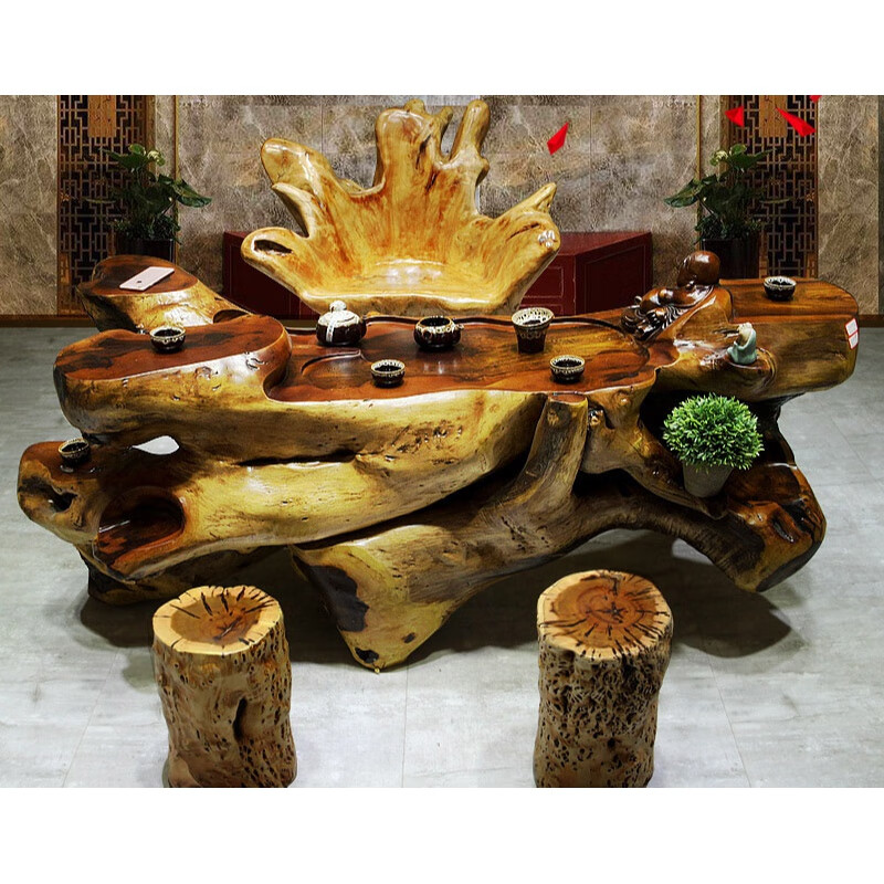 树桩根雕茶台 根雕茶台实木雕刻茶几整体茶桌原木头树根功夫茶海 2022