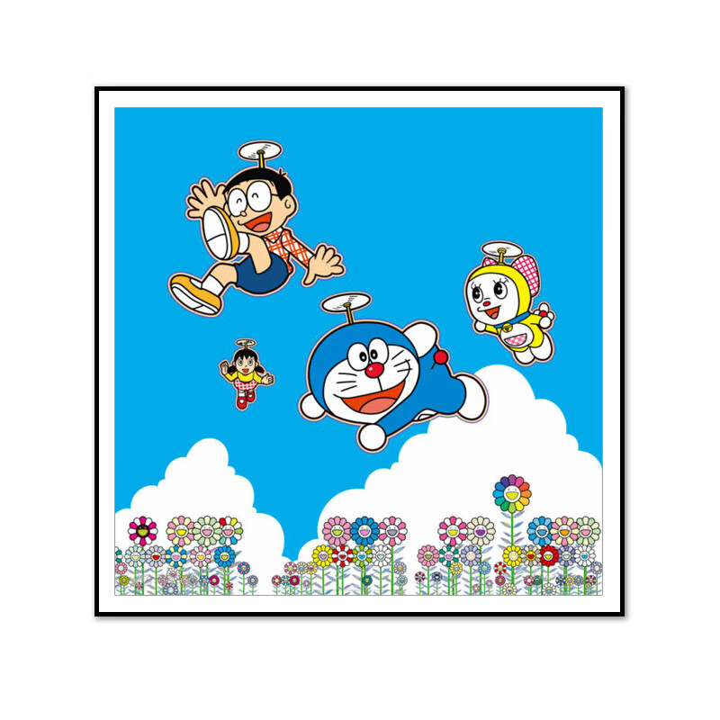 三为(sunwayart) 村上隆蓝天下一起飞翔哆啦a梦儿童房卡通壁画客厅
