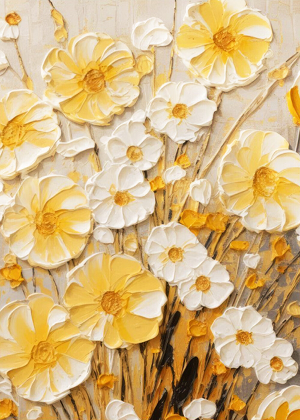 奶油风抽象花卉肌理手绘油画客厅装饰画黄色花朵玄关走廊过道挂画