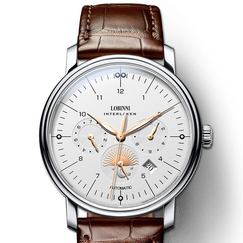 罗宾尼(lobinni) 手表男全自动机械表多功能商务休闲男士大表盘防水