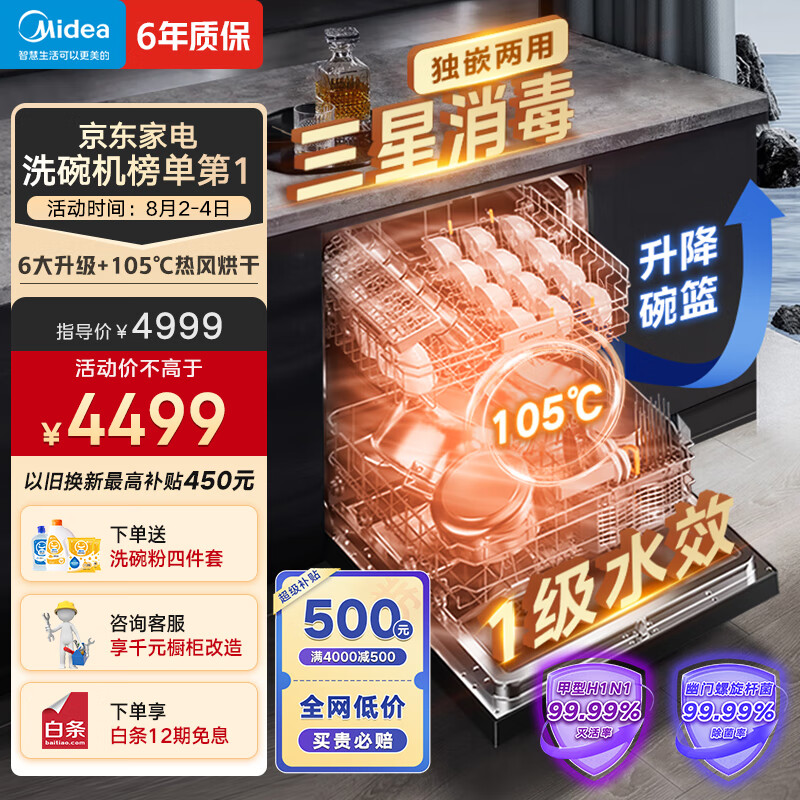 美的（Midea）14套嵌入式洗碗机 RX600Pro 升级105℃热风烘干+升降碗篮 一级水效 三星消毒 分层洗 独立式两用怎么样,好用不?