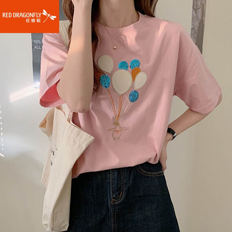 红蜻蜓 t恤女短袖春夏季新款短袖纯棉t恤打底衫休闲时尚显瘦女装上衣