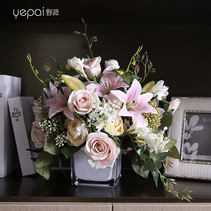 野派自然風(fēng)混搭花藝仿真花假花酒店客廳茶幾擺件電視柜裝飾品柜臺擺設(shè) 混搭藝術(shù)套裝AC928