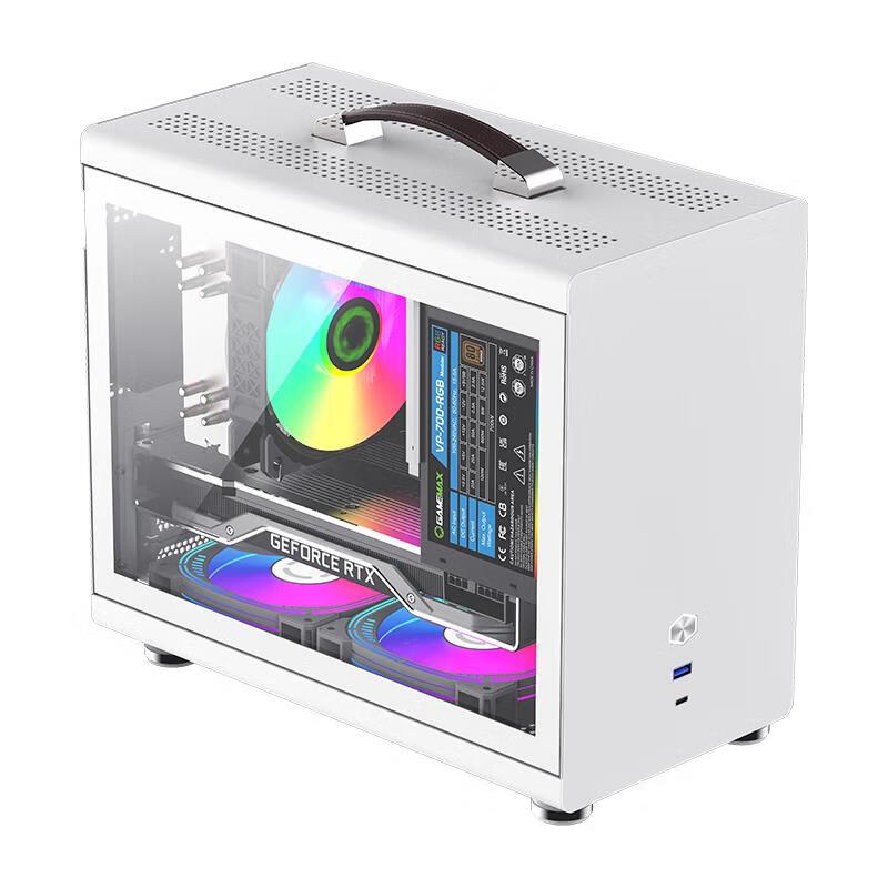 游戏帝国（GAMEMAX）火种itx迷你桌面便携式小机箱卡口侧透侧板0.8mm钢板支持ATX标准电源 白色