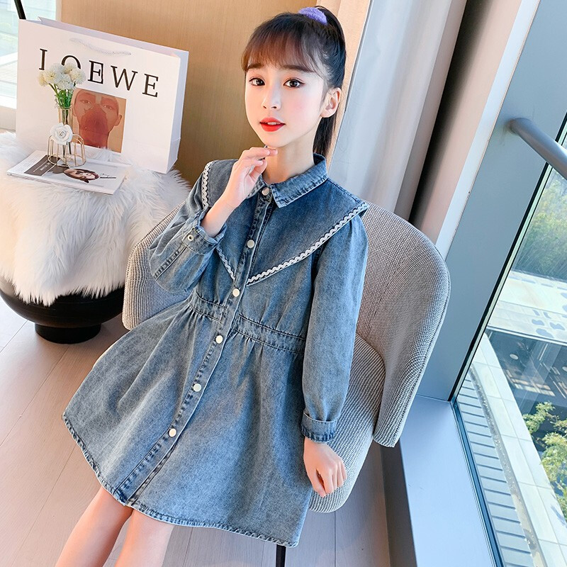 童品牌童装女童牛仔连衣裙春秋季新款6-7-8-9小女孩韩版牛仔裙女生