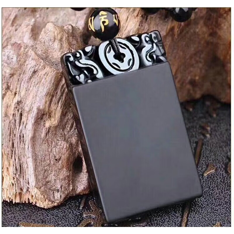 时乾 天然乌鸦血石平安无事牌吊坠 磨砂面石碑护身符超强灵性 图片色