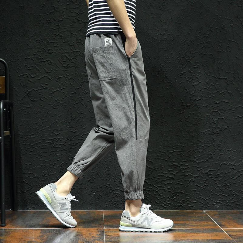 楠语秋(nanyuqiu)薄款棉麻九分裤宽松男生裤子适合胖子小腿粗肥仔修身