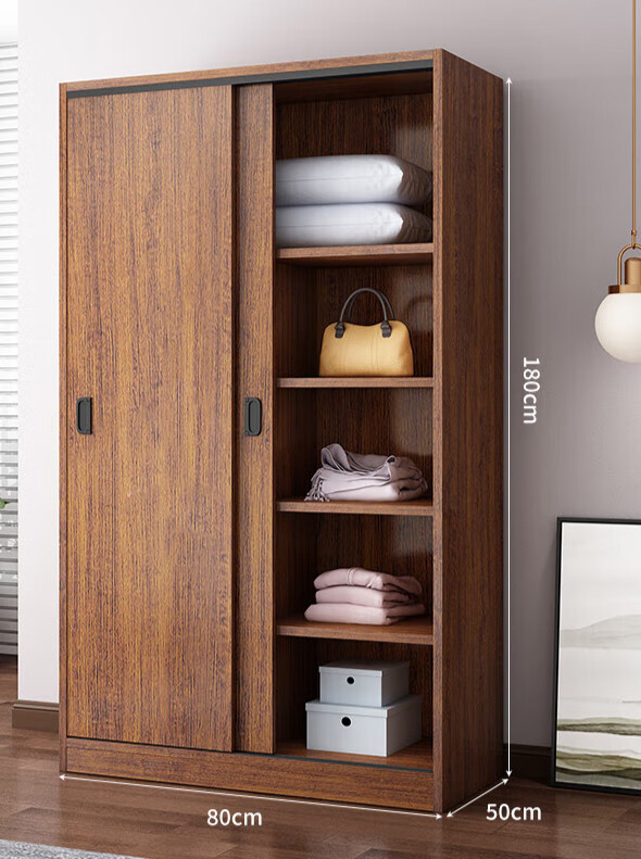 衣柜家用卧室木质推拉门衣橱出租房屋用经济型简易 柚木色长80深50高