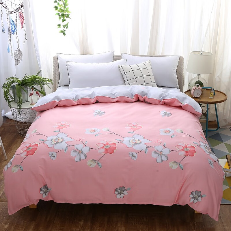 顾盼家纺 全棉被套斜纹印花纯棉双人被罩 夜来香-红 1.6米x2.