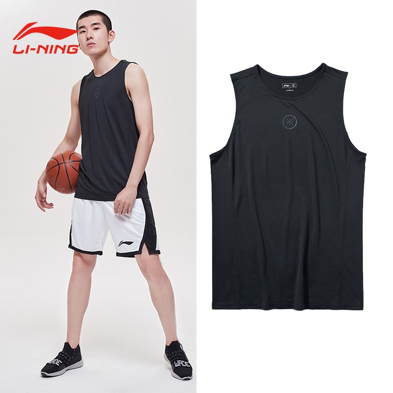 李宁韦德篮球系列夏季男子薄款修身背心无袖速干透气运动健身服上衣 AVSP085-1标准黑 L/175