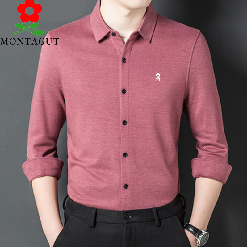 梦特娇(montagut)梦特娇长袖衬衫男装商务休闲修身衬衣 皮红 165/80a