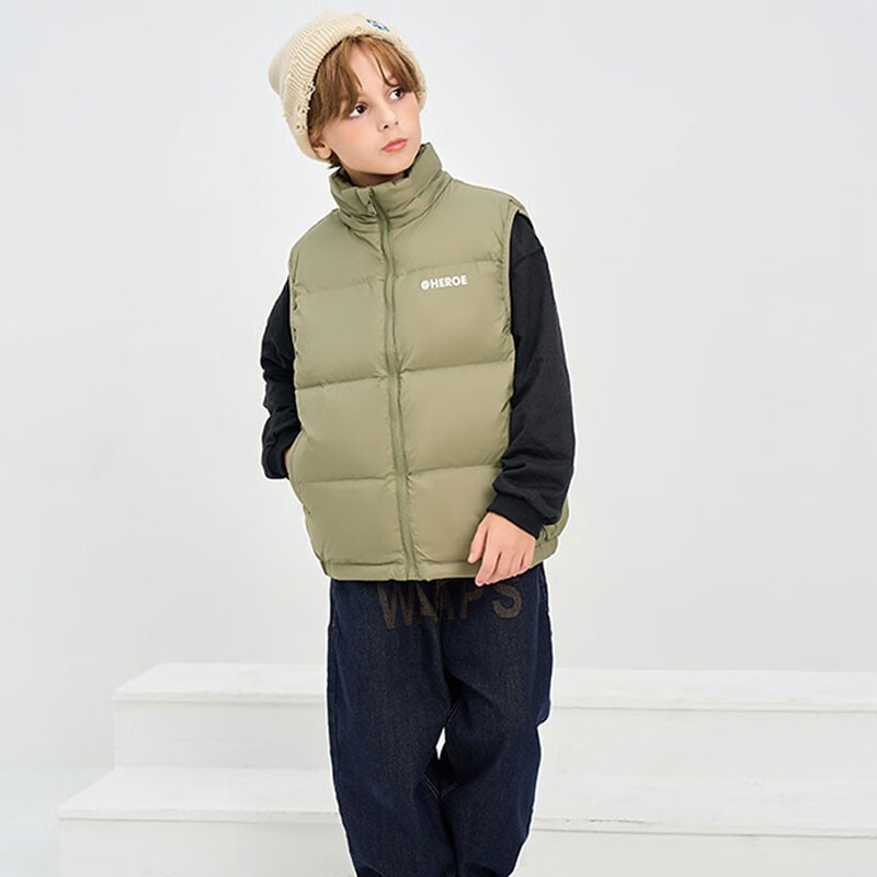 雅鹿羽绒马甲男女童秋冬季新款潮流洋气纯色加厚面包服外穿背心 灰色 160