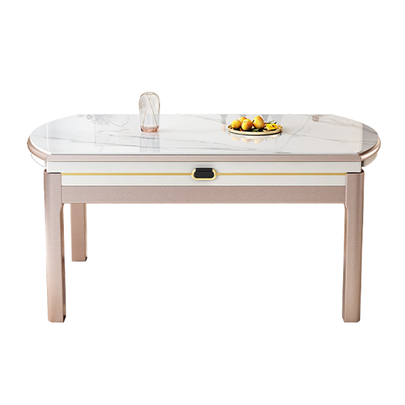 上林春天 餐桌可伸缩餐桌椅组合轻奢岩板家用饭桌1.35米+4菠萝皮椅690-1-06