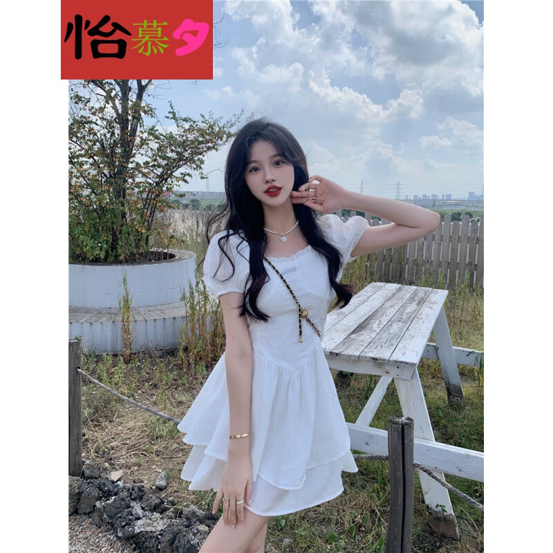 怡慕夕可盐可甜辣妹少女提花收腰显瘦连衣裙女小个子短裙辣妹网红小姐