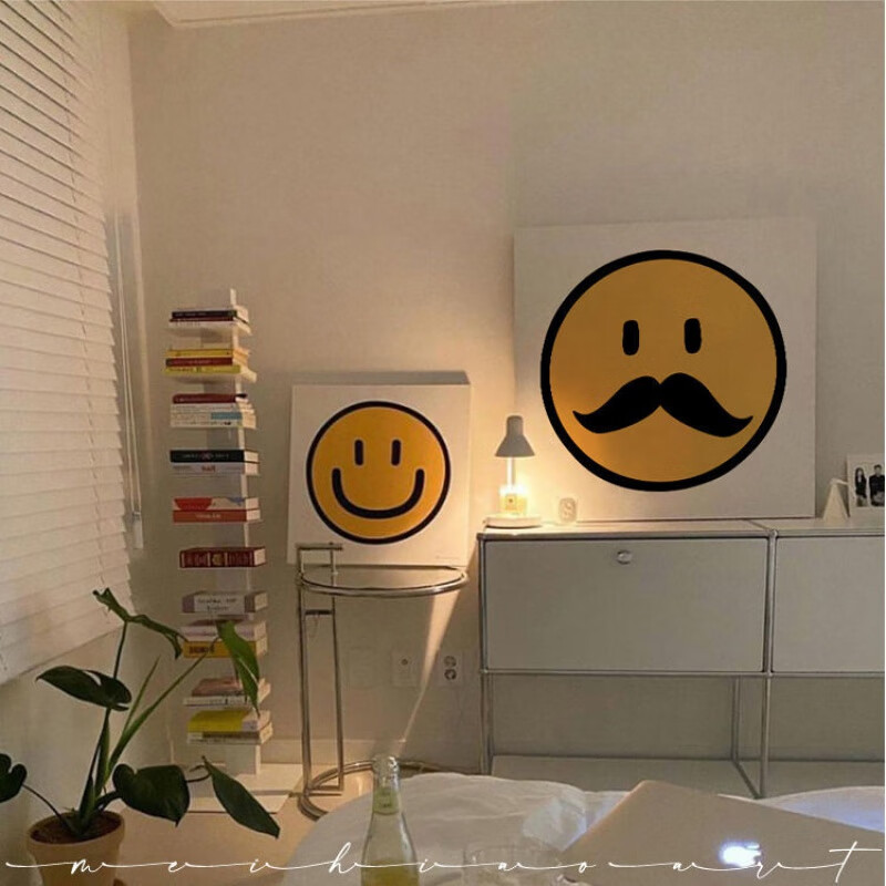 韩国小众黄色笑脸装饰画微笑ins风挂画餐厅奶茶店咖啡厅墙画 1款 30*
