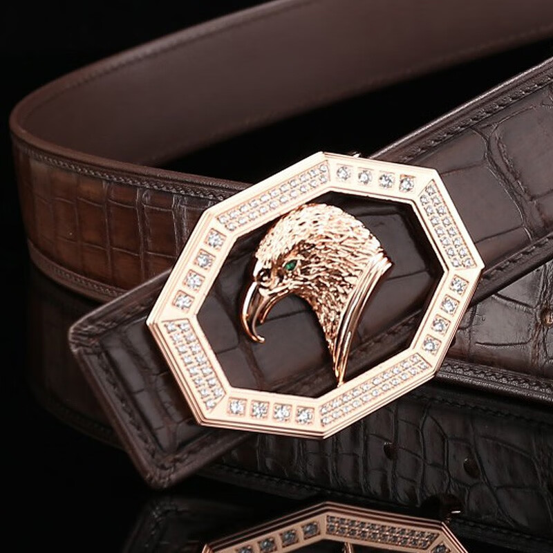 诚优陈品(honestupin)鳄鱼皮皮带男真皮腰带 鹰头不锈钢镶钻扣鳄鱼