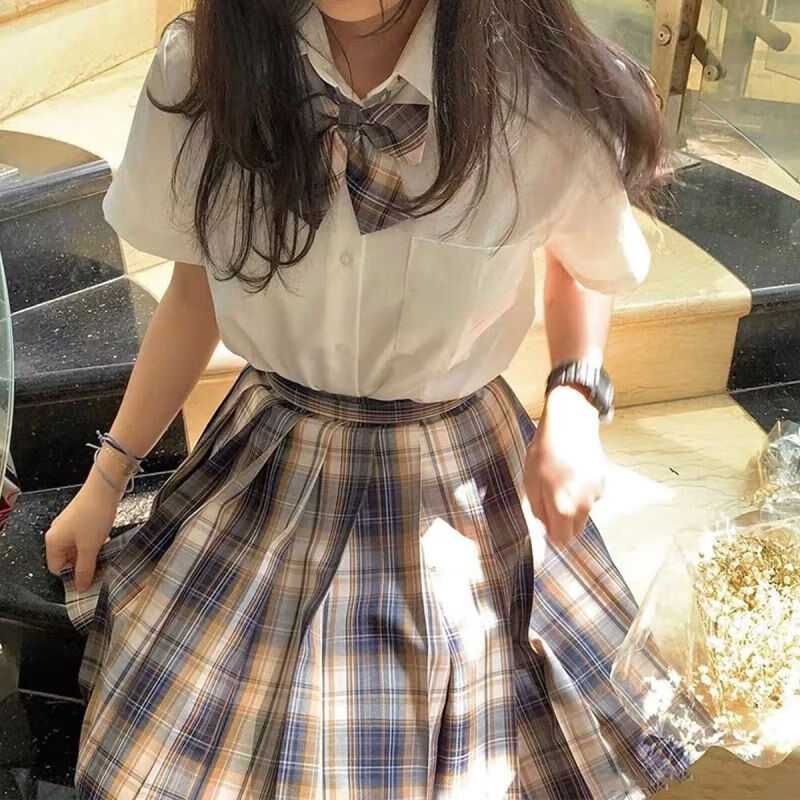 罗蒙（ROMON）jk格裙正版全套现货制服套装衬衫短裙百褶裙一套格子裙jk裙子 小熊的裙+白短袖+领结 XL 120斤以下高性价比高么？