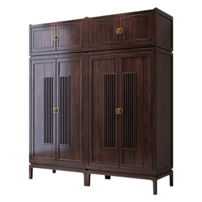 初岛 新中式实木衣柜平开门组合大衣橱禅意中国风多功能收纳柜卧室家具A868 衣柜【进口红橡木】 900*550*2050