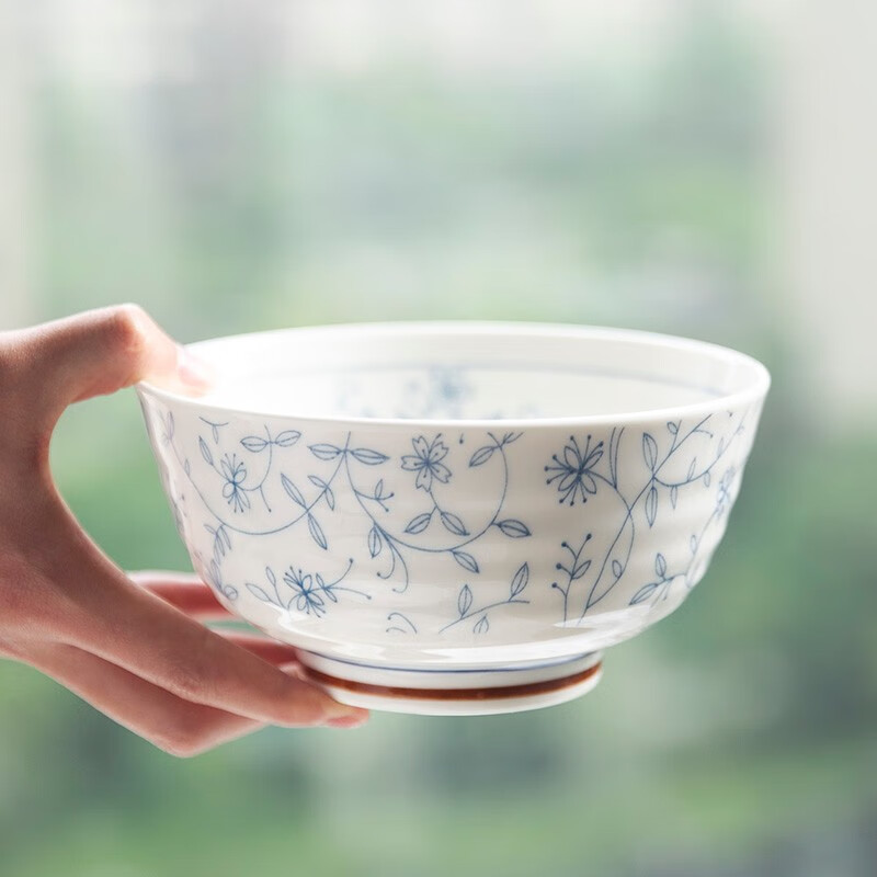 和风四季 日式釉下彩家用餐具餐厅出口日本陶瓷饭碗面碗汤碗圆盘碗碟套装 花蔓草6.5英寸面碗（900ml)