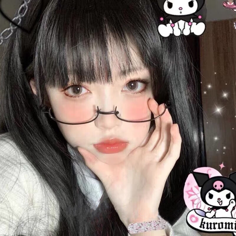 下半框眼鏡架女日系軟萌妹眼鏡金屬二次元?jiǎng)勇W(xué)生裝飾卡哇伊少女 黑框 半框無(wú)片