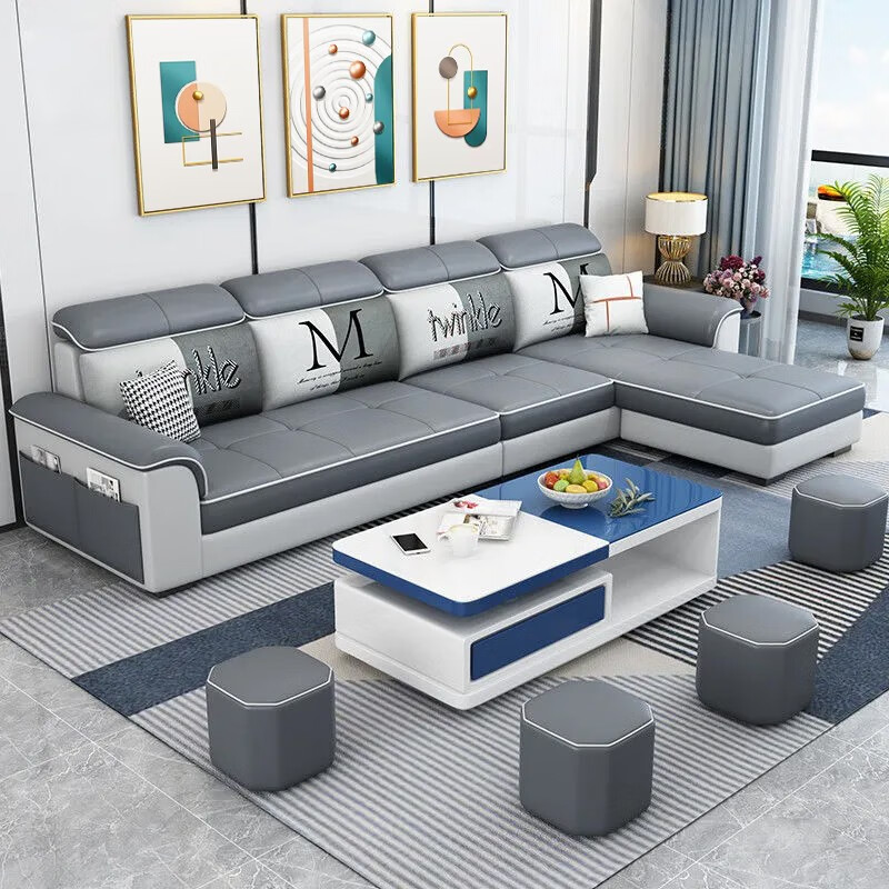 佐佳（ZUOJIA）现代简约2023新款科技布沙发客厅北欧家用中小户型免洗布艺沙发 猫抓布乳胶版（颜色备注客服） 四人位2.7米+脚踏（小凳子*4）