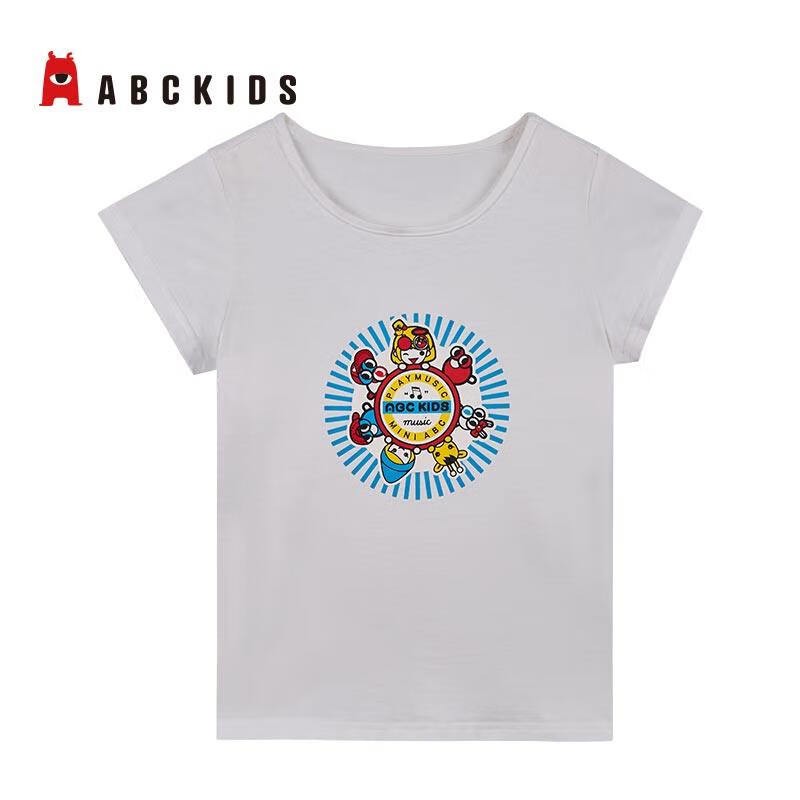 abckids童装夏季新款女童圆领短袖T恤上衣打底衫 白色 120cm