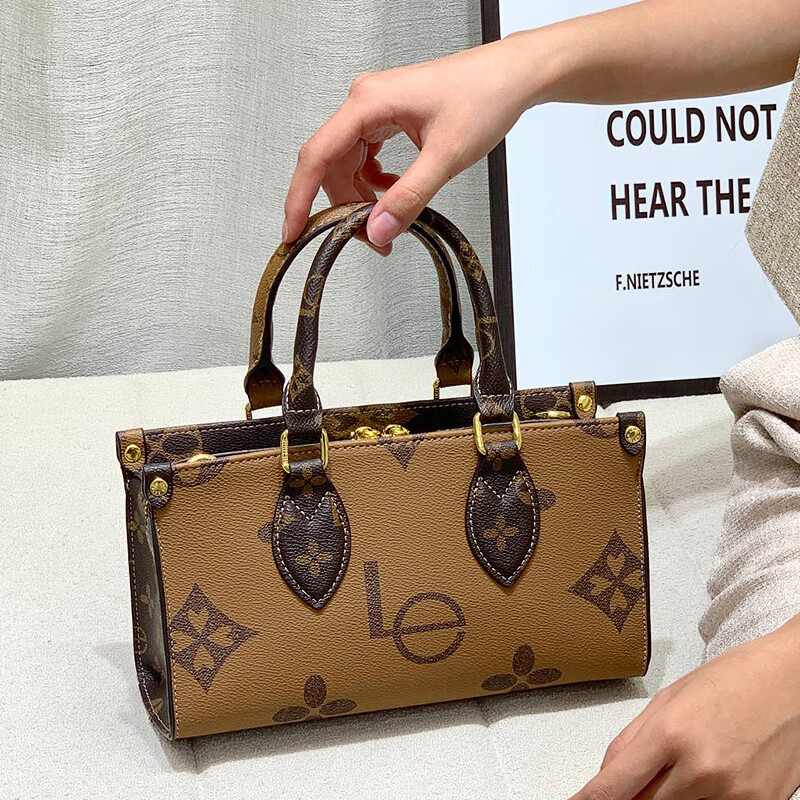 lvboying老花拼色大花onthego托特包迷你丛林包单肩 棕咖