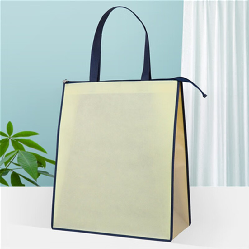 摩梧无纺布拉链收纳袋 加厚手提包 空白袋 袋口有拉链现货定做 蓝色 38*18*42cm 竖款中号 1个装