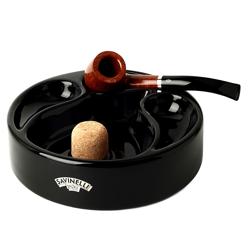 沙芬(SAVINELLI)三位陶瓷煙斗架 煙灰缸W1008意大利進口煙具3色可選 高檔男士禮物 黑色