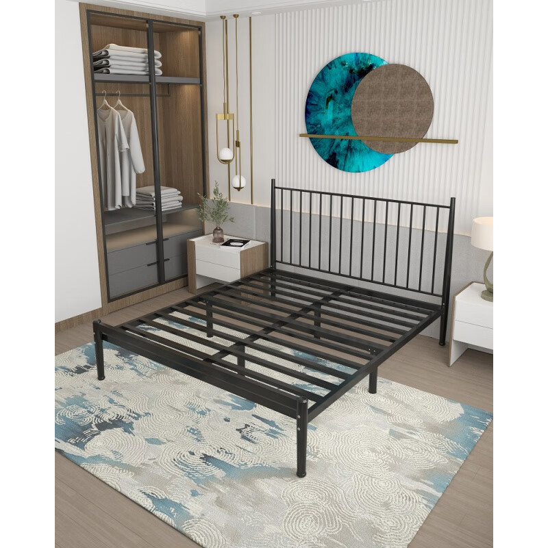 仓藏铁床网红铁架床公寓铁艺床加厚加粗双人床18米床现代简约 黑色