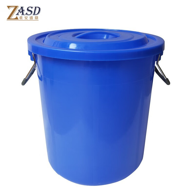 重安盛鼎 垃圾桶 大号圆形塑料收纳桶加厚水桶食堂环卫物业餐厨垃圾桶 100L蓝色有盖