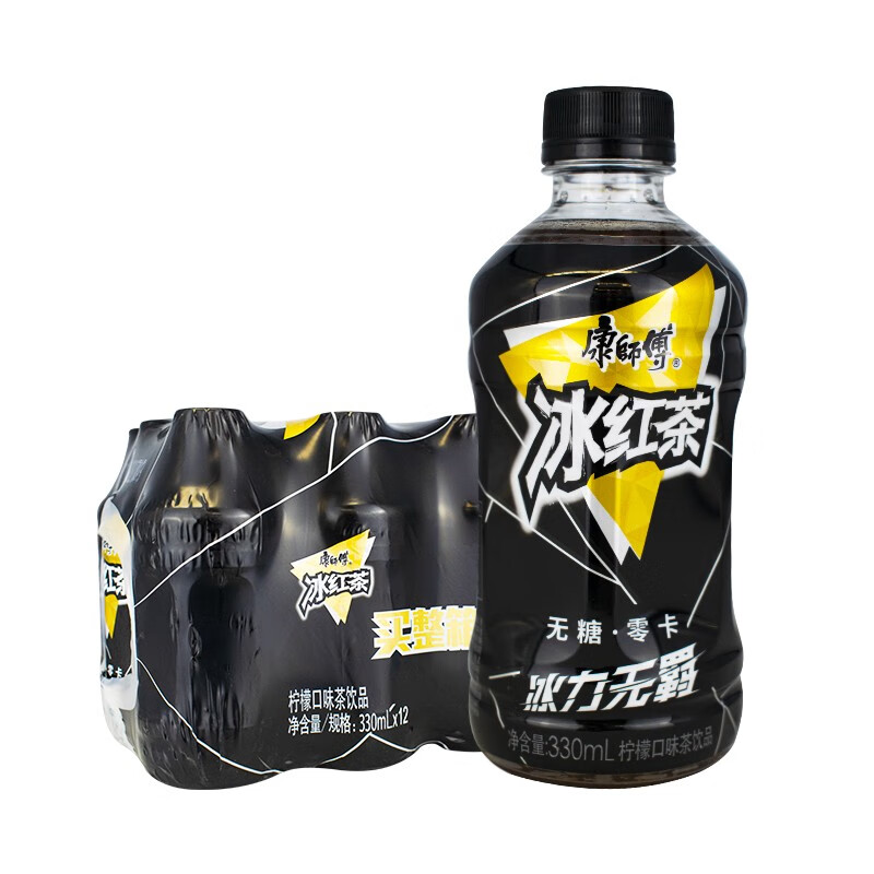 新品康师傅无糖冰红茶饮料零卡0卡黑瓶包装330ml*12瓶 无糖冰红茶330