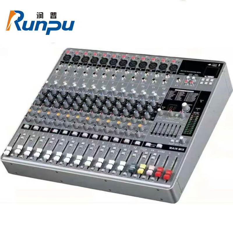 润普Runpu国产化专业调音台舞台演出视频会议本地扩音48V幻象电源12路通道多功能模拟调音台RP-MTY8012