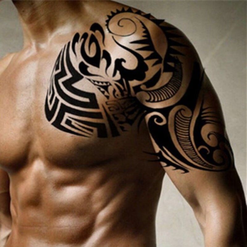 千色集纹身贴男女半甲 手臂胸口黑色图腾 防水刺青纸玛雅力量象征 一张