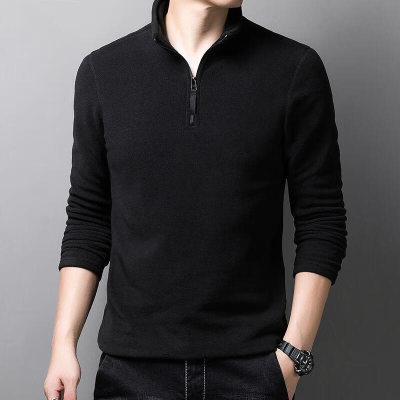 领带拉链男士双面摇粒绒中立领长袖卫衣休闲ins 558b4#黑色 m