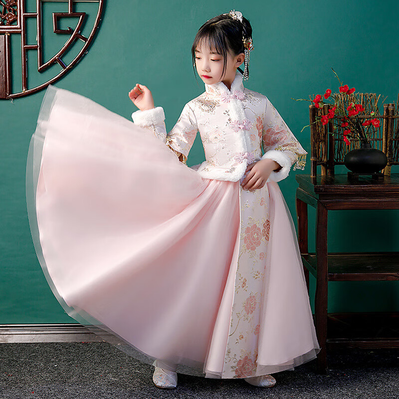 女童汉服襦裙小女孩古风长袖加厚拜年服古装两件套儿童公主裙中国风