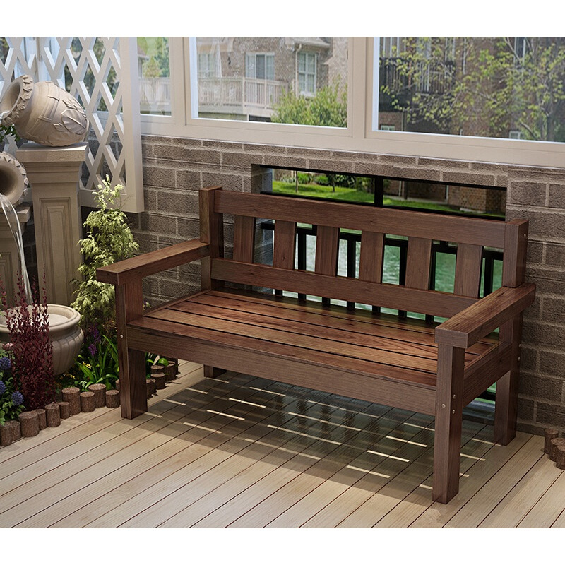 木椅做旧椅靠背椅客厅三人双人实木阳台公园椅子 长80宽50坐高40