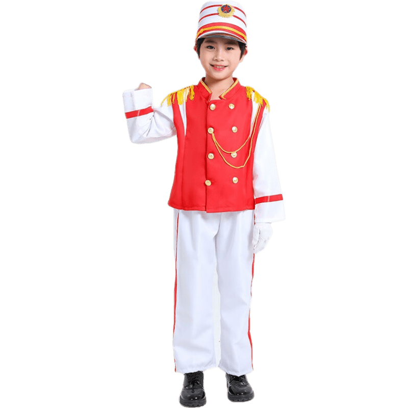 VALOR MAN兒童鼓號隊服裝中小學生儀仗隊幼兒園升旗手軍鼓管樂隊演出服 紅色新款男長袖 170cm