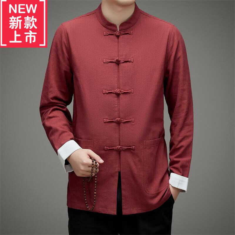 拉尔伦保罗polo男装春季男装民族服装新唐装 105上衣红色 170/48