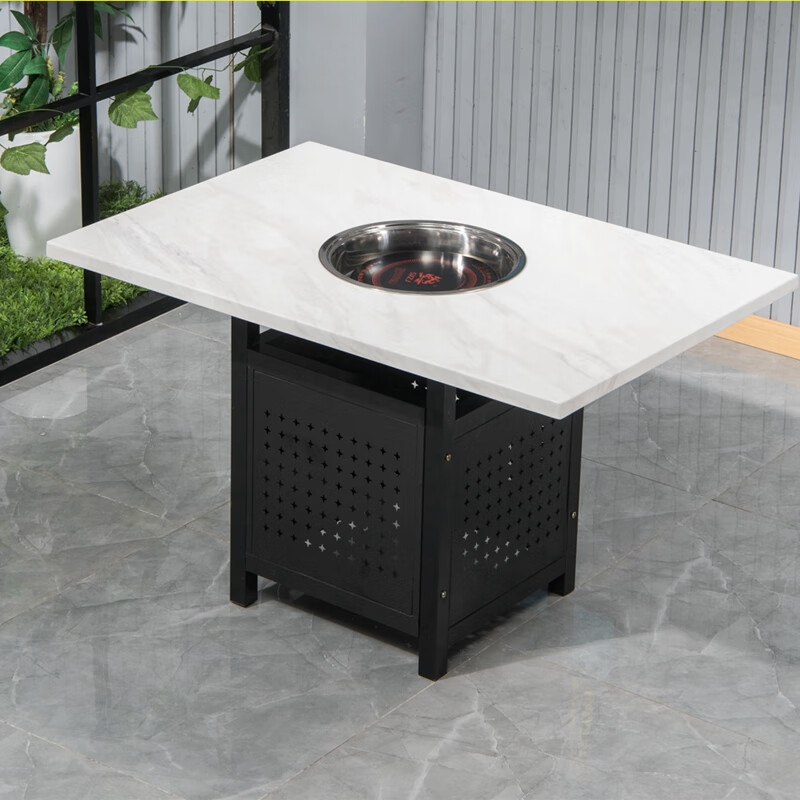 米朗豪 大理石火锅桌子电磁炉一体饭店餐馆商用无烟煤气灶火锅餐桌椅