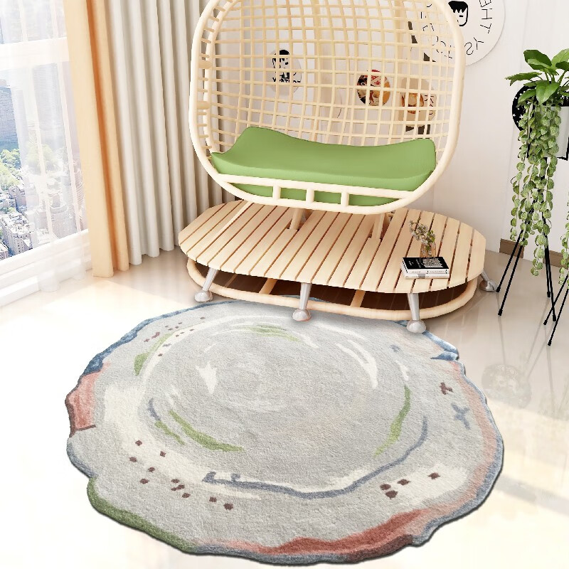 木兰羊毛地毯北欧现代简约不规则异形地毯客厅椅子茶几毯榻榻米地毯家用书房衣帽间卧室床边地毯 定制 直径1.2米圆
