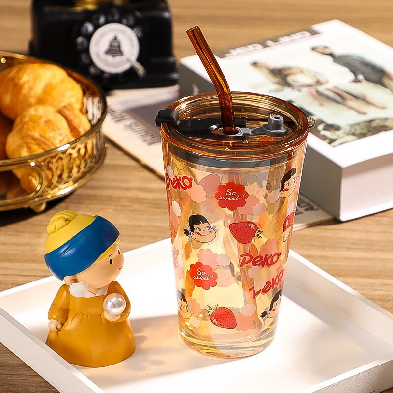 吸管杯女可爱办公室水杯ins风家用果汁饮料奶茶咖啡杯ll8 草莓多多