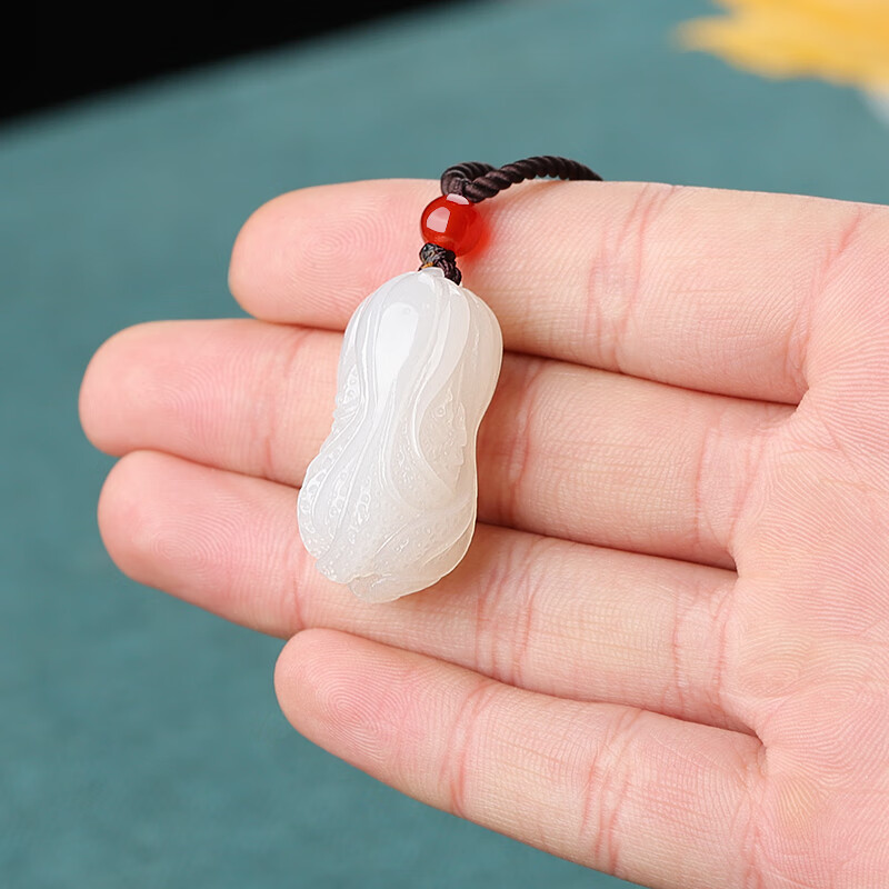 九福润 新疆和田玉羊脂玉白玉白菜吊坠男百财玉坠玉石挂件女款项链