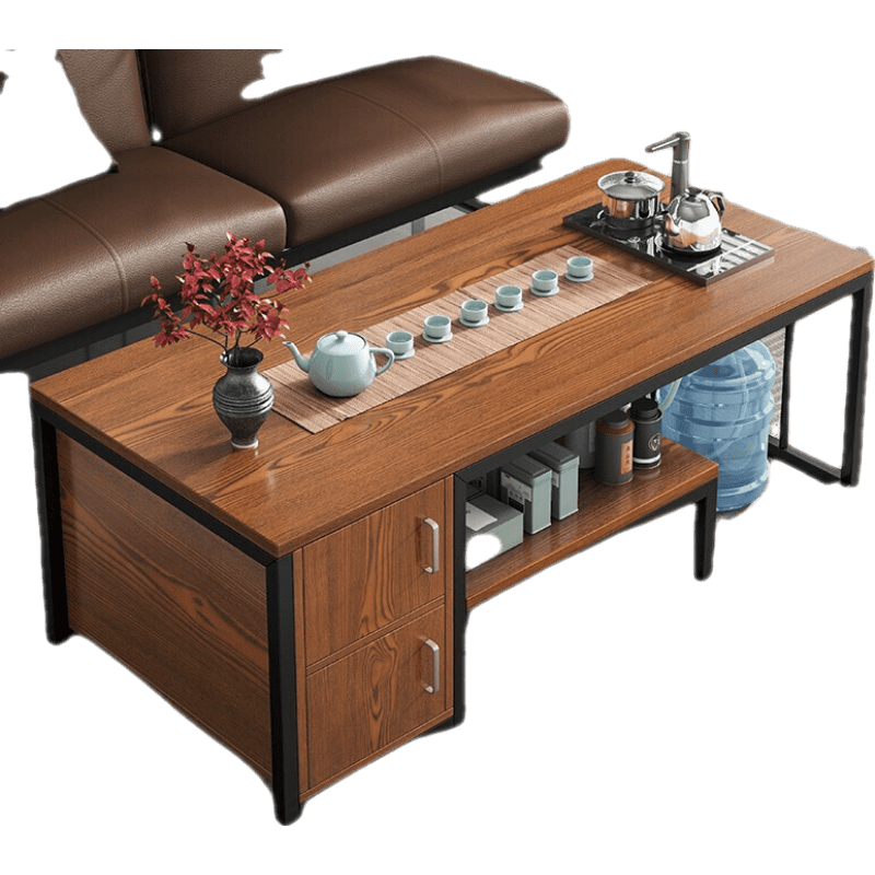 醉季 茶几小户型简约现代办公室功夫茶几桌家用一体泡茶桌家用小茶台 【两门款】黑胡桃色140*60*55cm 宽大台面 多元储物