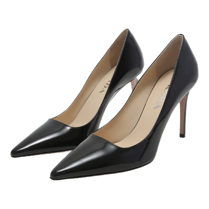 普拉達（PRADA）女士漆牛皮三角徽標尖頭細跟高跟鞋皮鞋女鞋 1I166N 069 F0002 F 095 黑色 35