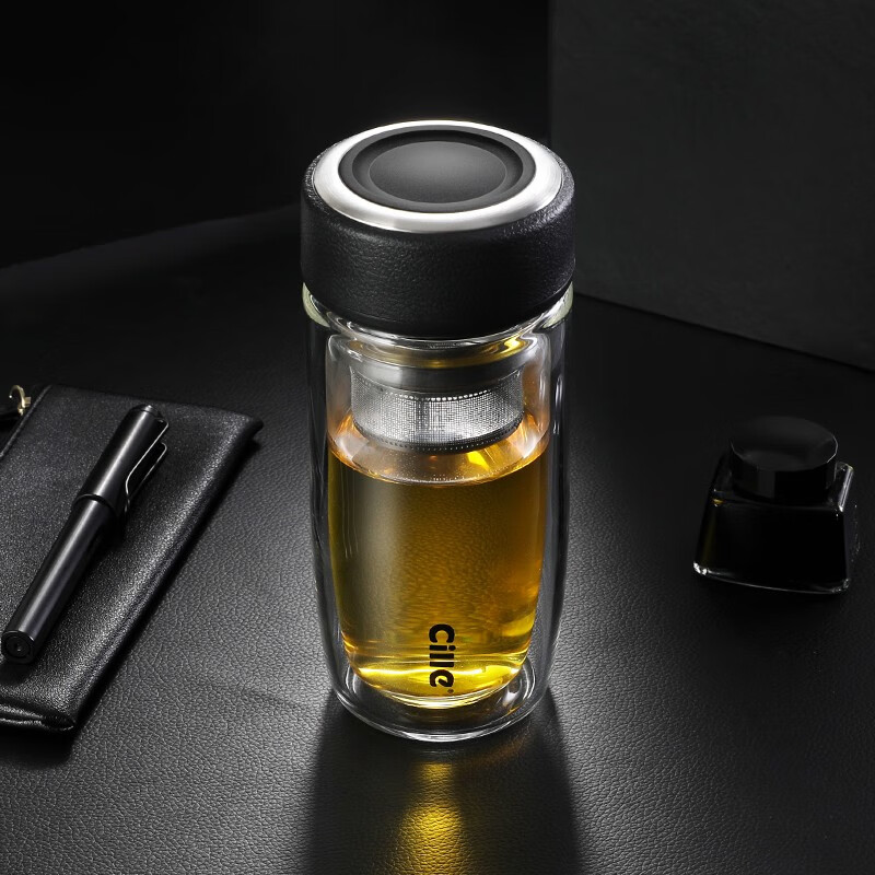 希乐双层玻璃杯隔热加厚水杯男带过滤网泡茶杯商务办公杯家用茶水分离