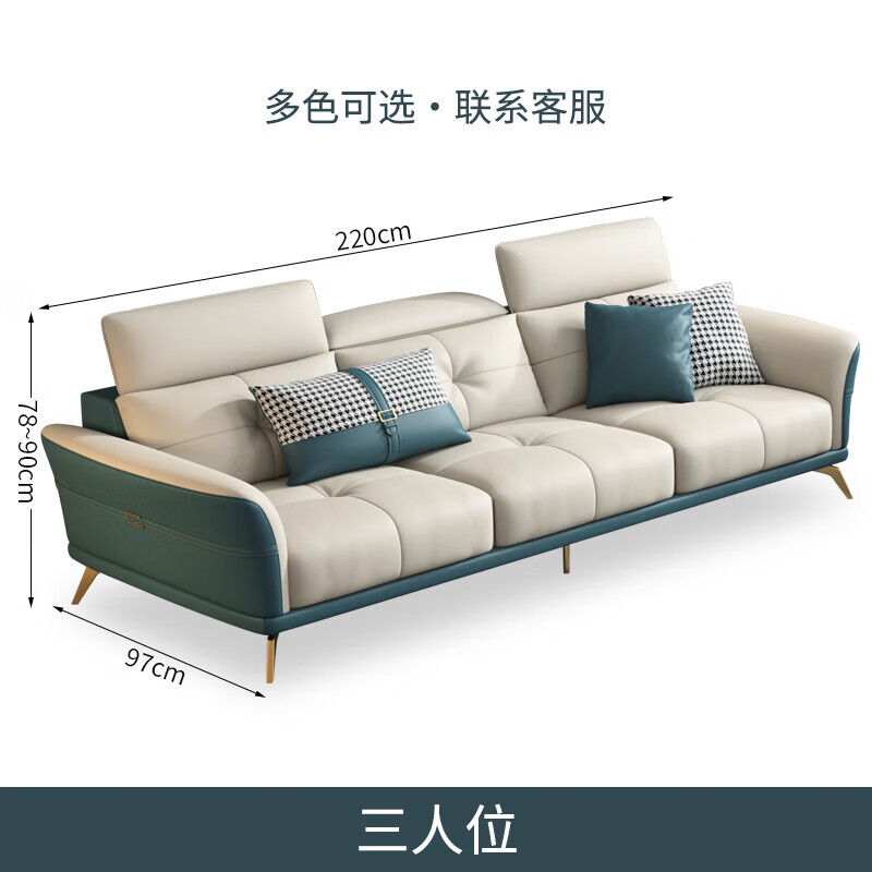 新款全真皮沙发头层牛皮意式极简皮艺小户型客厅乳胶贵 直排三人位 头